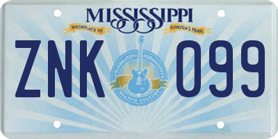 MS license plate ZNK099