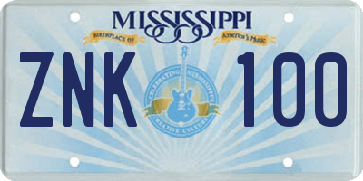 MS license plate ZNK100