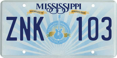MS license plate ZNK103