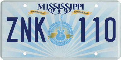 MS license plate ZNK110