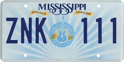 MS license plate ZNK111