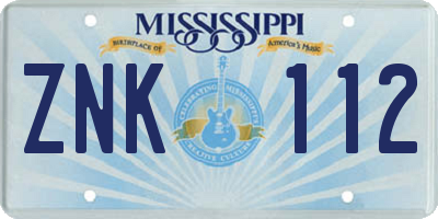 MS license plate ZNK112