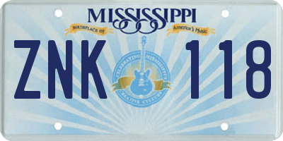 MS license plate ZNK118