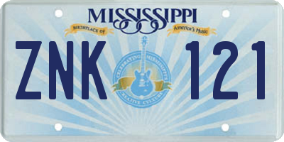 MS license plate ZNK121