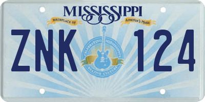 MS license plate ZNK124