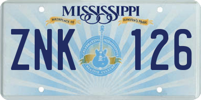 MS license plate ZNK126