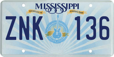 MS license plate ZNK136