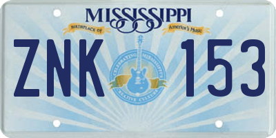 MS license plate ZNK153
