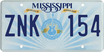 MS license plate ZNK154