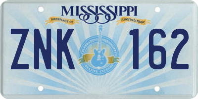 MS license plate ZNK162