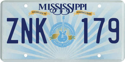MS license plate ZNK179