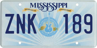MS license plate ZNK189