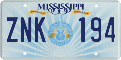 MS license plate ZNK194