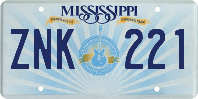 MS license plate ZNK221