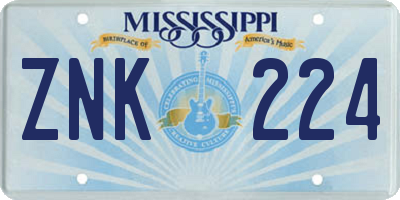MS license plate ZNK224