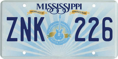 MS license plate ZNK226