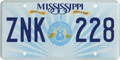 MS license plate ZNK228