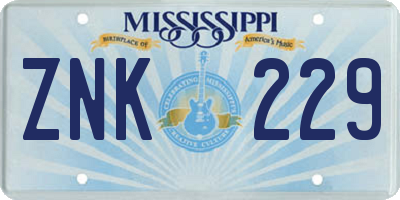 MS license plate ZNK229