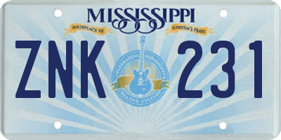MS license plate ZNK231