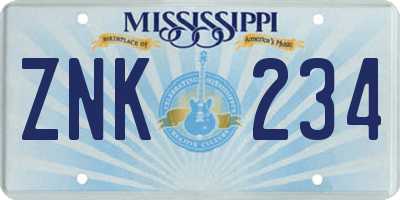 MS license plate ZNK234