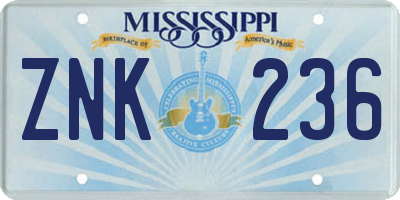 MS license plate ZNK236