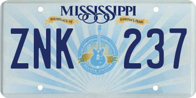 MS license plate ZNK237