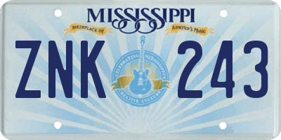 MS license plate ZNK243