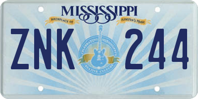 MS license plate ZNK244