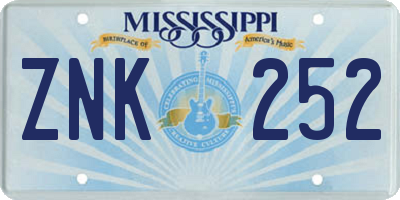 MS license plate ZNK252