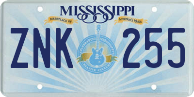 MS license plate ZNK255