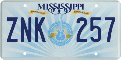 MS license plate ZNK257