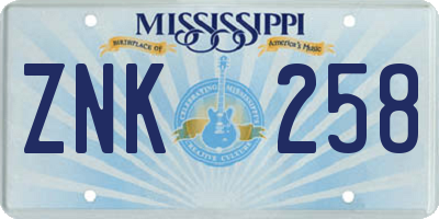 MS license plate ZNK258