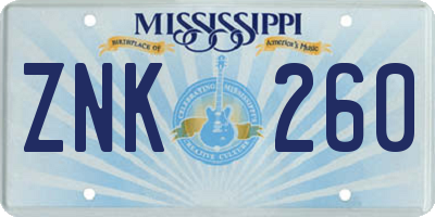 MS license plate ZNK260
