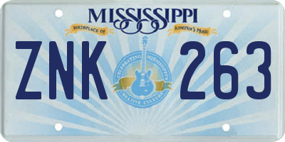 MS license plate ZNK263