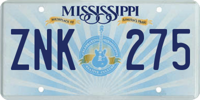 MS license plate ZNK275