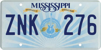 MS license plate ZNK276