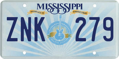 MS license plate ZNK279