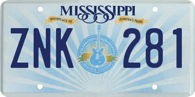 MS license plate ZNK281