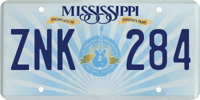 MS license plate ZNK284