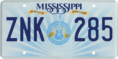 MS license plate ZNK285