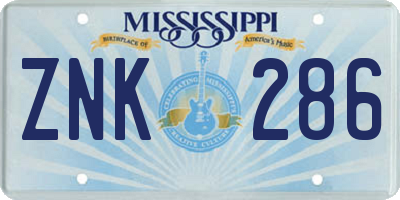 MS license plate ZNK286