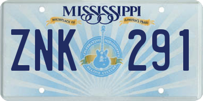 MS license plate ZNK291