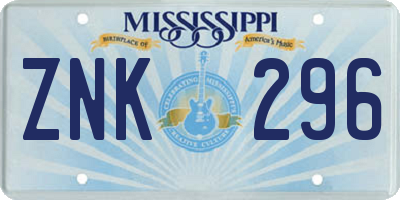 MS license plate ZNK296