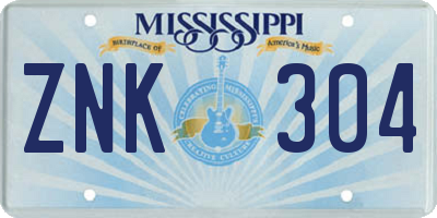 MS license plate ZNK304