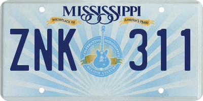 MS license plate ZNK311