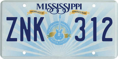 MS license plate ZNK312
