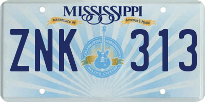MS license plate ZNK313