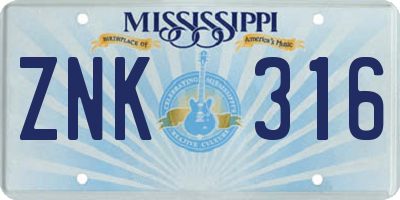 MS license plate ZNK316