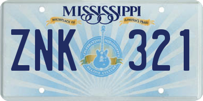 MS license plate ZNK321