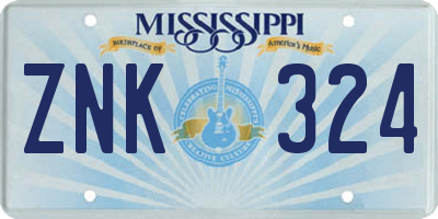 MS license plate ZNK324